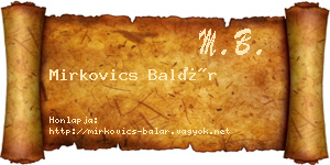Mirkovics Balár névjegykártya